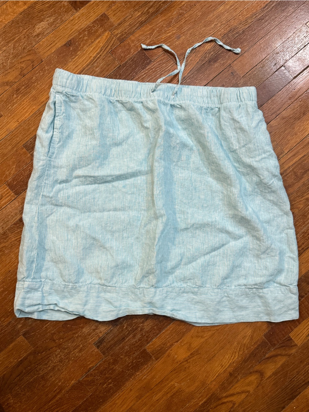 J. Jill Light Aqua and White Striped Drawstring Linen Skirt, Size L